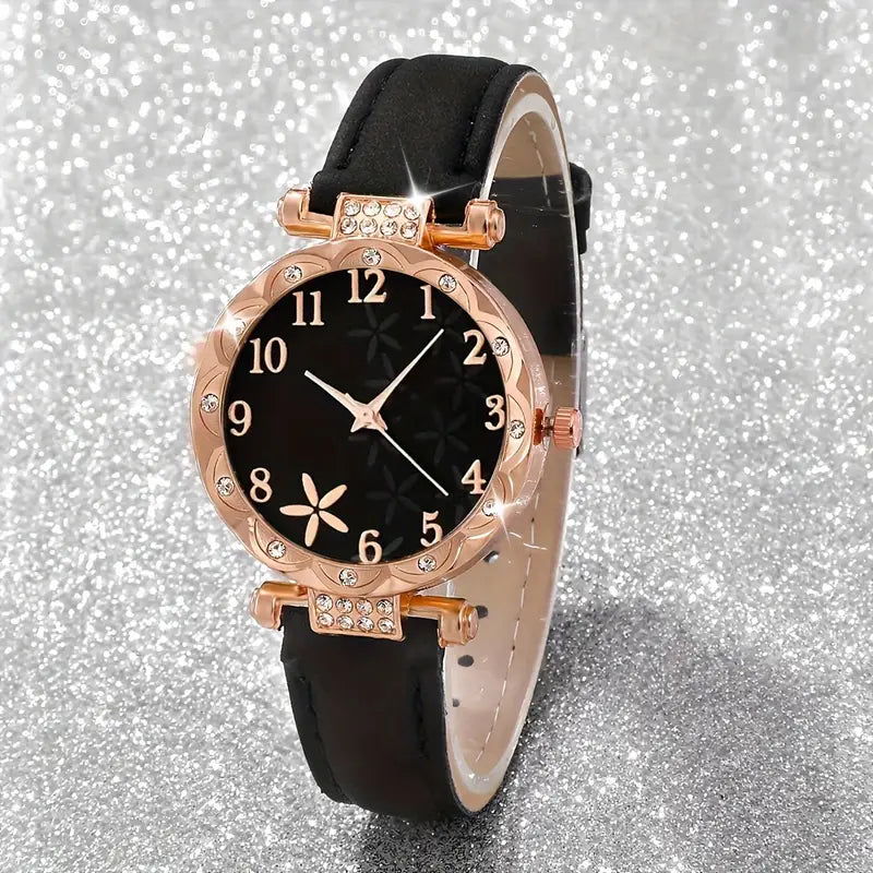 Set of 6 Printed Rhinestone Quartz Watches with Digital Dial And Bracelets