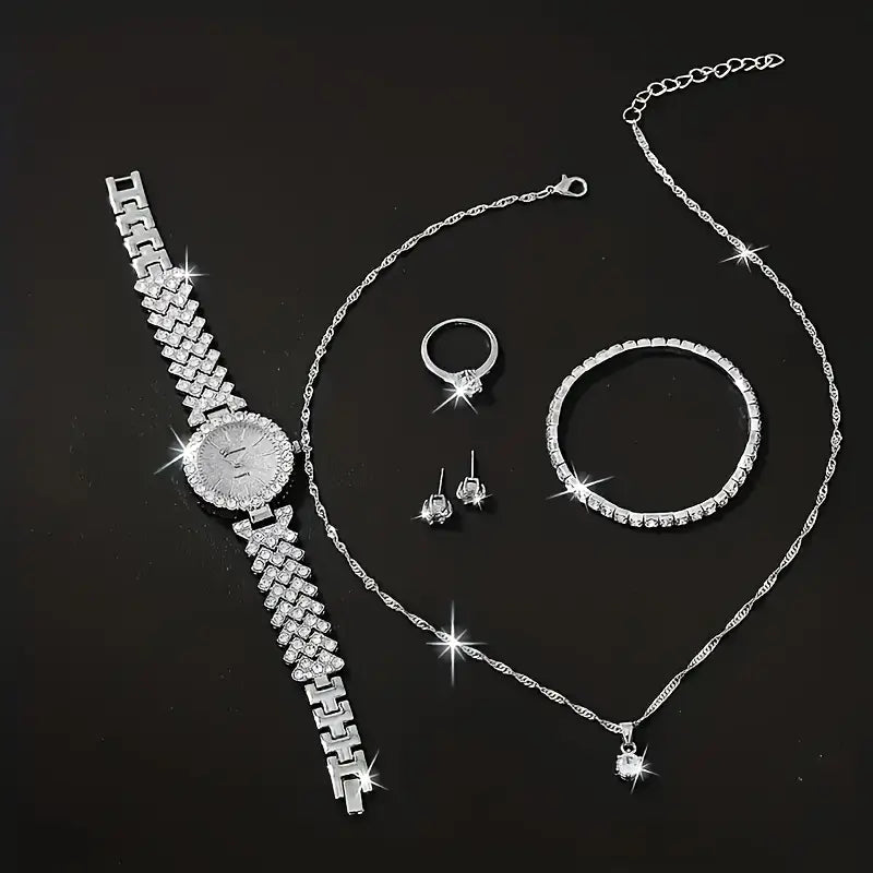 Women's Bracelet Watch and Jewelry, 6pcs Set