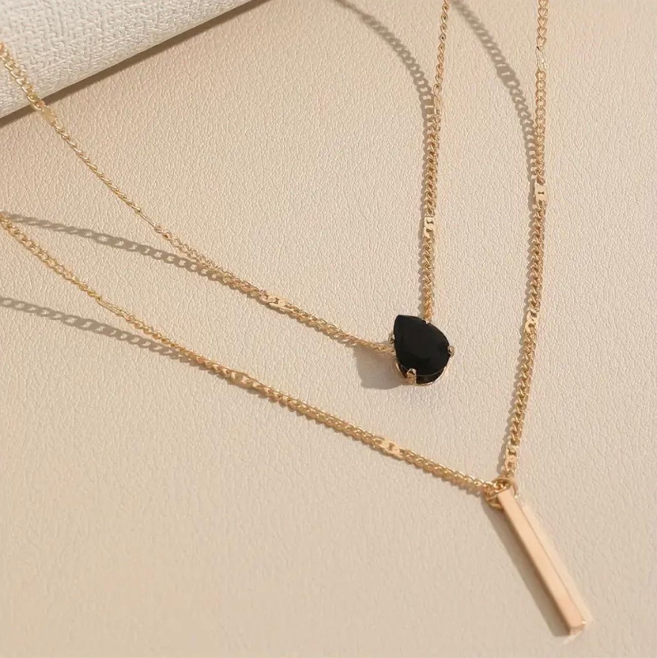 Simple Teardrop Shape Zircon Long Rod Pendant Double Layer