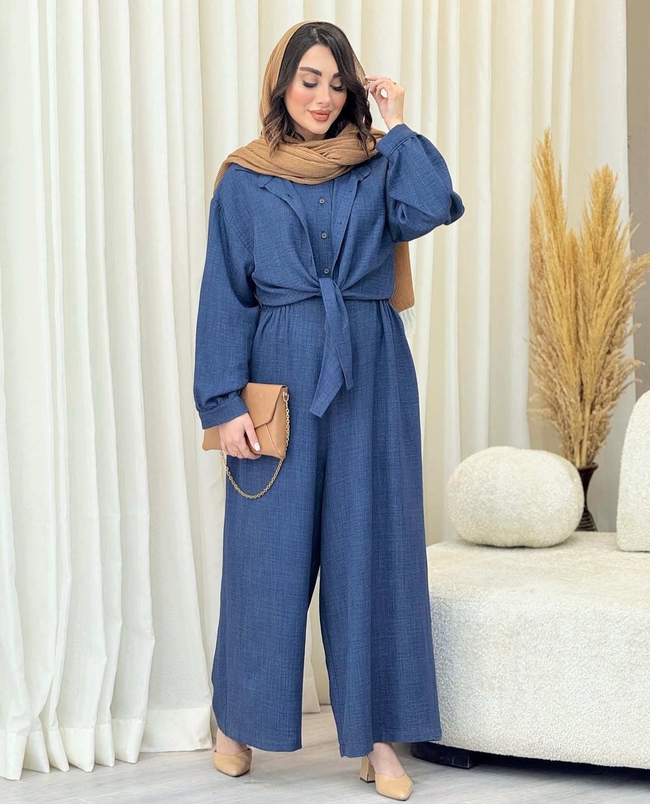 Women Poly Linen Shirt & trouser Jump Set