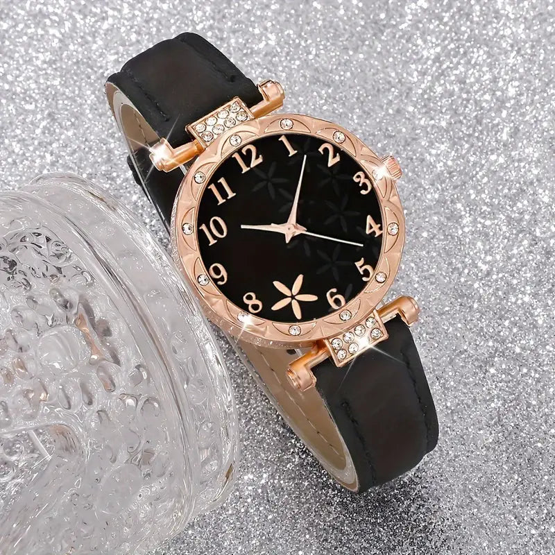 Set of 6 Printed Rhinestone Quartz Watches with Digital Dial And Bracelets