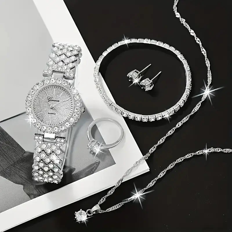 Women's Bracelet Watch and Jewelry, 6pcs Set