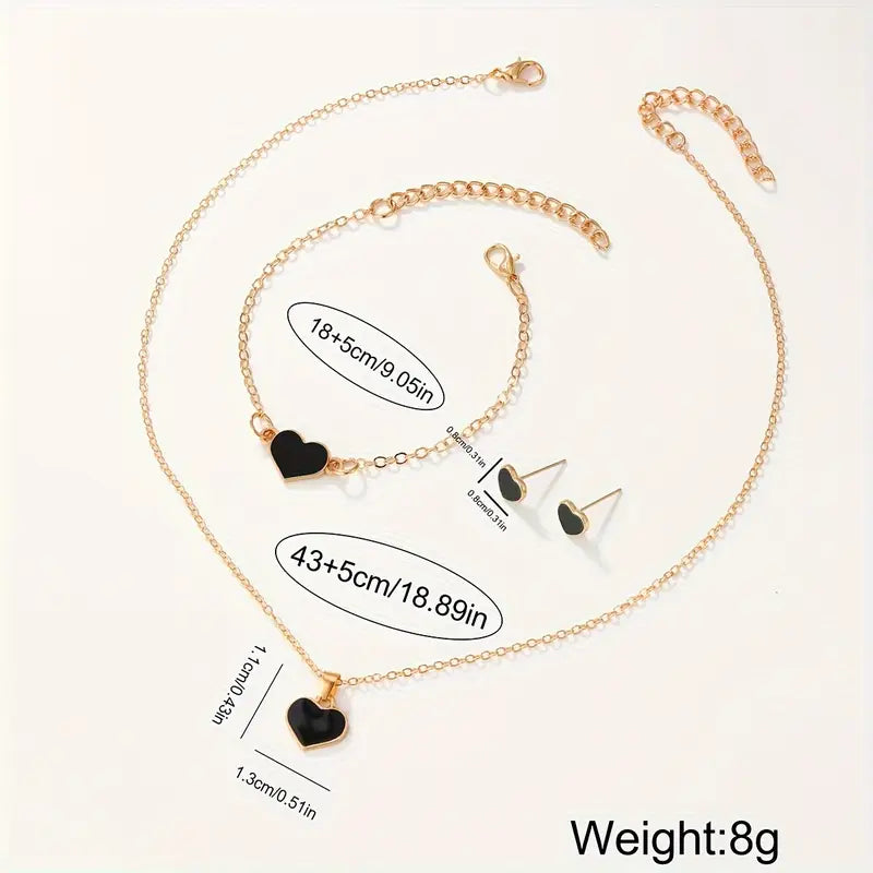 Casual Quartz Watch And Heart Necklace Earings Bracelet Jewelry Set