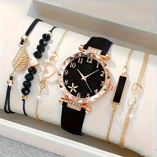 Set of 6 Printed Rhinestone Quartz Watches with Digital Dial And Bracelets
