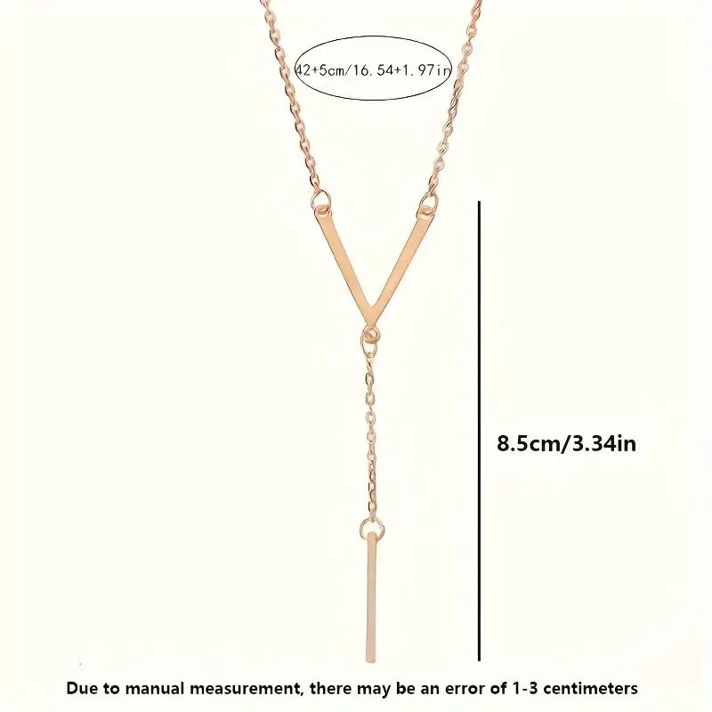 Elegant Golden-Tone Long V-Shaped Pendant Necklace