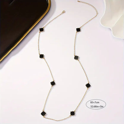 Vintage Simple Geometric Flower Shape Drip Oil Long Necklace