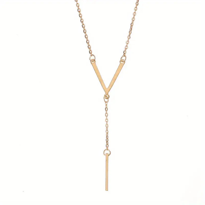 Elegant Golden-Tone Long V-Shaped Pendant Necklace