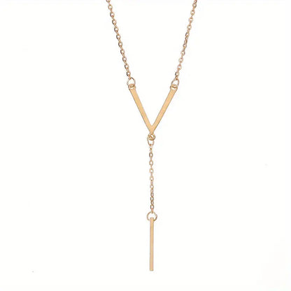 Elegant Golden-Tone Long V-Shaped Pendant Necklace