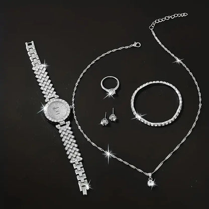 Women's Bracelet Watch and Jewelry, 6pcs Set
