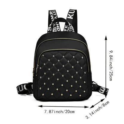 Casual Nylon Backpack with Rhinestone Embellishments