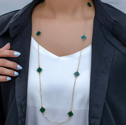 Vintage Simple Geometric Flower Shape Drip Oil Long Necklace