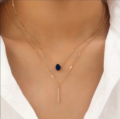 Simple Teardrop Shape Zircon Long Rod Pendant Double Layer