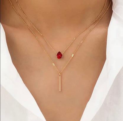 Simple Teardrop Shape Zircon Long Rod Pendant Double Layer