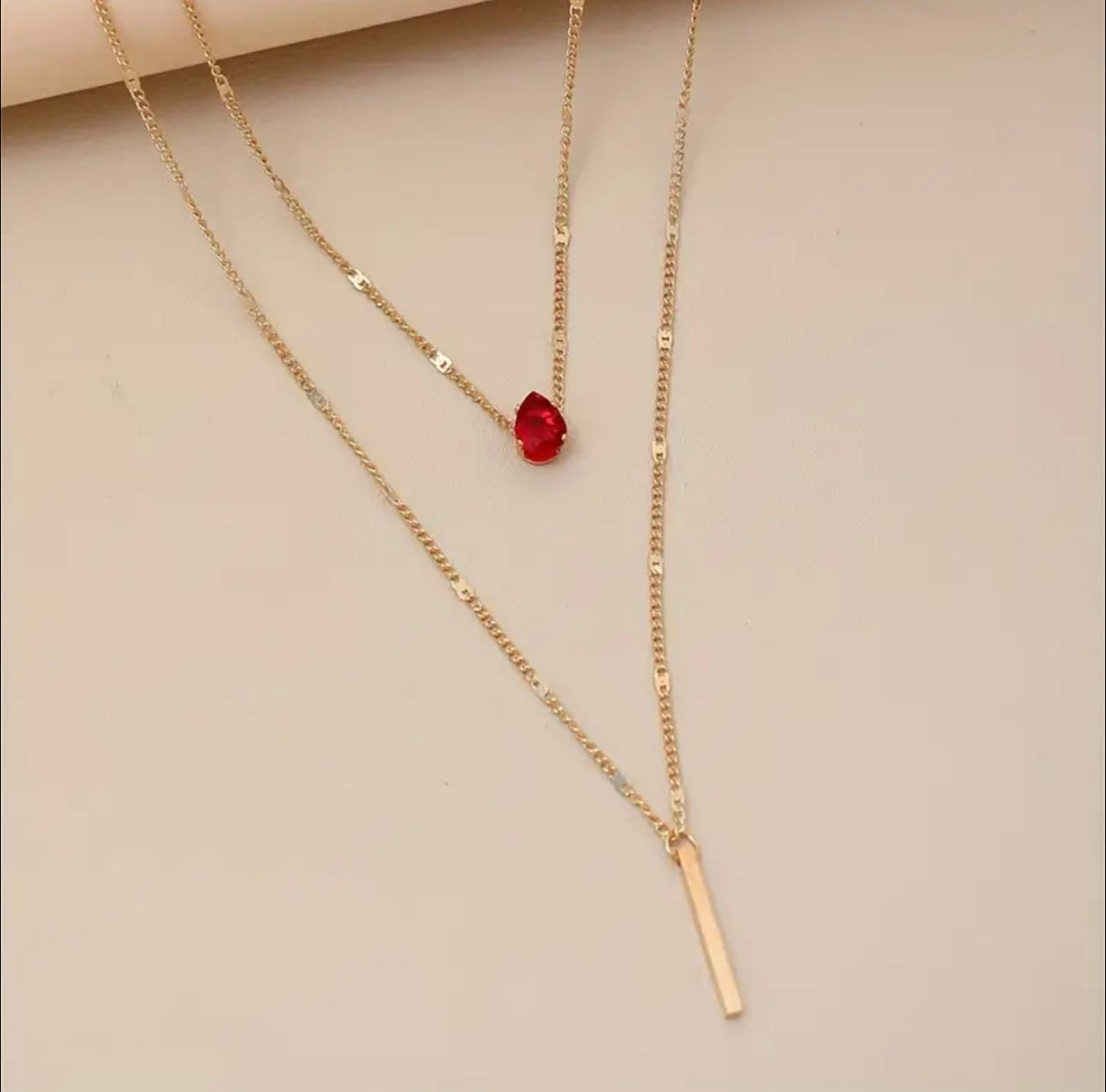 Simple Teardrop Shape Zircon Long Rod Pendant Double Layer