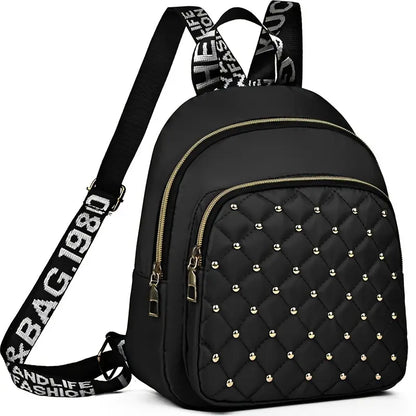 Casual Nylon Backpack with Rhinestone Embellishments
