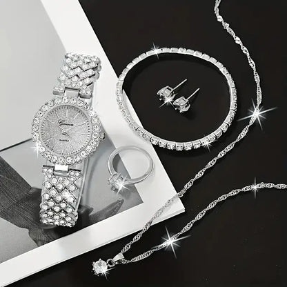 Women's Bracelet Watch and Jewelry, 6pcs Set
