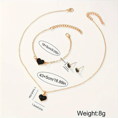 Casual Quartz Watch And Heart Necklace Earings Bracelet Jewelry Set