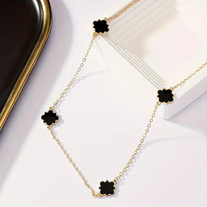 Vintage Simple Geometric Flower Shape Drip Oil Long Necklace